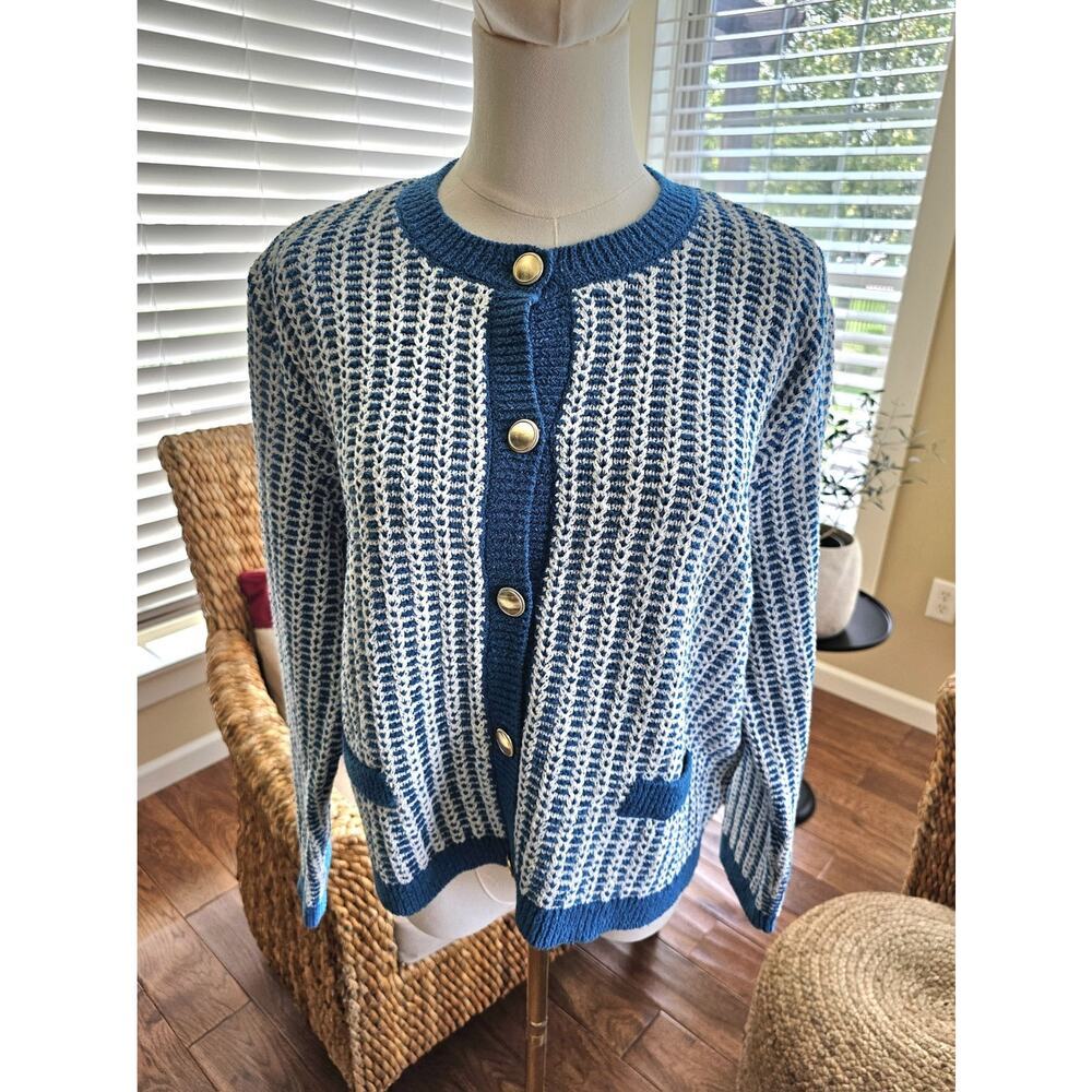 Ann Taylor Blue and White Cardigan Sweater